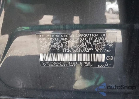 2009 Lexus Ls 460 from USA, damaged, VIN JTHCL46FX95002294